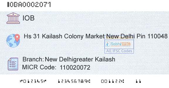 Indian Overseas Bank New Delhigreater KailashBranch 