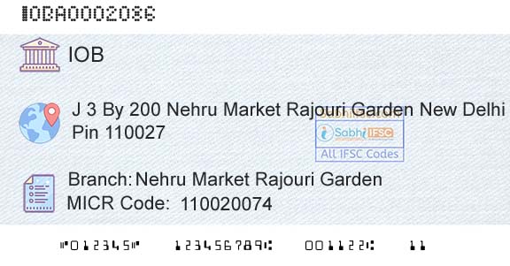 Indian Overseas Bank Nehru Market Rajouri GardenBranch 