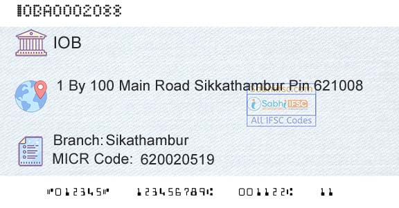 Indian Overseas Bank SikathamburBranch 