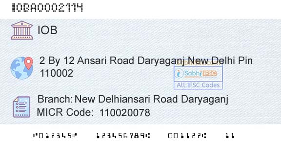 Indian Overseas Bank New Delhiansari Road DaryaganjBranch 