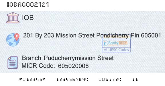 Indian Overseas Bank Puducherrymission StreetBranch 
