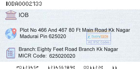 Indian Overseas Bank Eighty Feet Road Branch Kk NagarBranch 