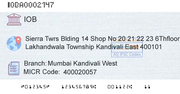 Indian Overseas Bank Mumbai Kandivali WestBranch 