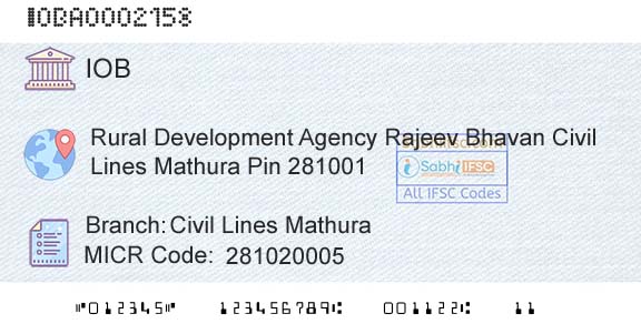 Indian Overseas Bank Civil Lines MathuraBranch 