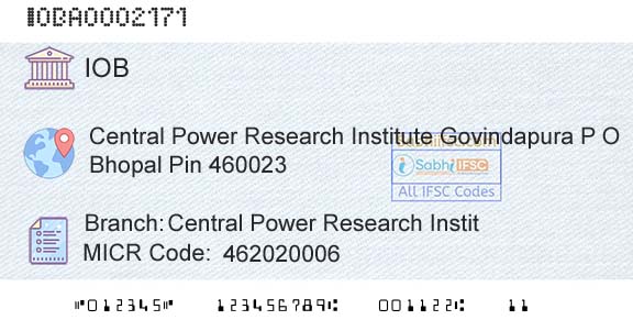 Indian Overseas Bank Central Power Research InstitBranch 
