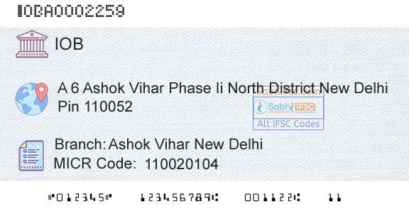 Indian Overseas Bank Ashok Vihar New DelhiBranch 