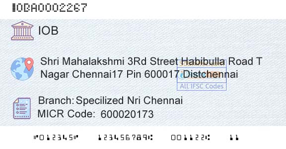 Indian Overseas Bank Specilized Nri ChennaiBranch 