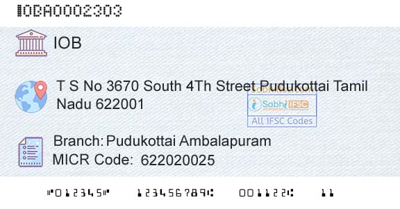 Indian Overseas Bank Pudukottai AmbalapuramBranch 