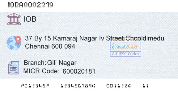 Indian Overseas Bank Gill NagarBranch 