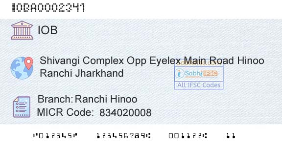 Indian Overseas Bank Ranchi HinooBranch 