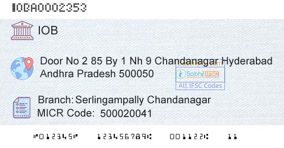 Indian Overseas Bank Serlingampally ChandanagarBranch 