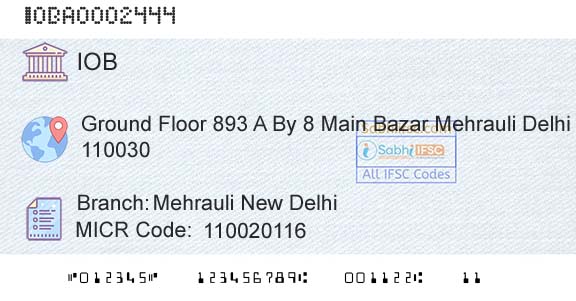 Indian Overseas Bank Mehrauli New DelhiBranch 