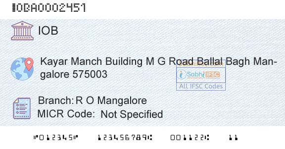 Indian Overseas Bank R O MangaloreBranch 