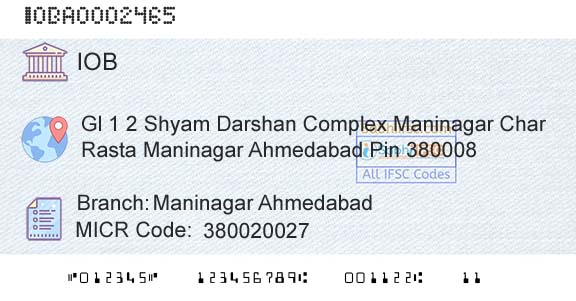 Indian Overseas Bank Maninagar AhmedabadBranch 