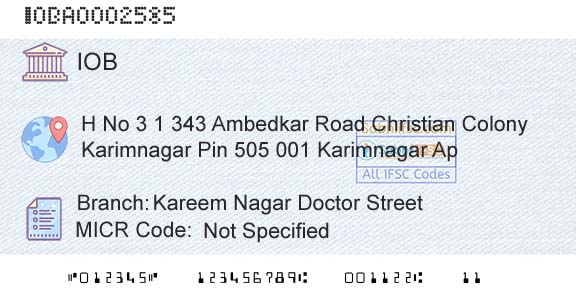 Indian Overseas Bank Kareem Nagar Doctor StreetBranch 