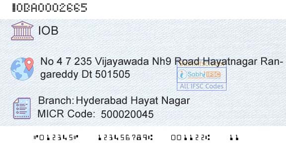 Indian Overseas Bank Hyderabad Hayat NagarBranch 