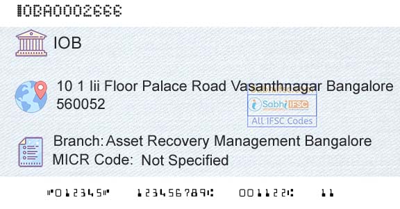 Indian Overseas Bank Asset Recovery Management BangaloreBranch 