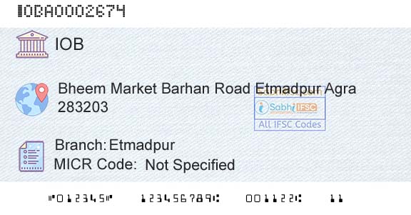 Indian Overseas Bank EtmadpurBranch 