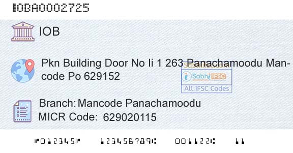 Indian Overseas Bank Mancode PanachamooduBranch 