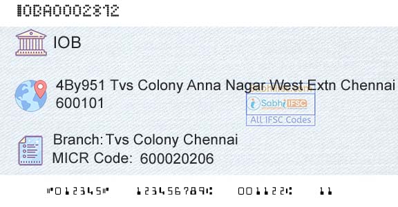 Indian Overseas Bank Tvs Colony ChennaiBranch 