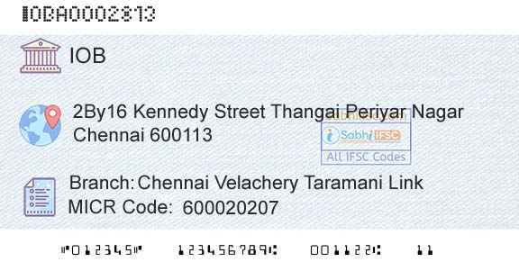 Indian Overseas Bank Chennai Velachery Taramani LinkBranch 