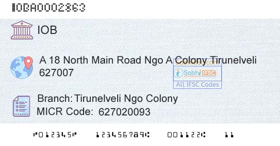 Indian Overseas Bank Tirunelveli Ngo ColonyBranch 
