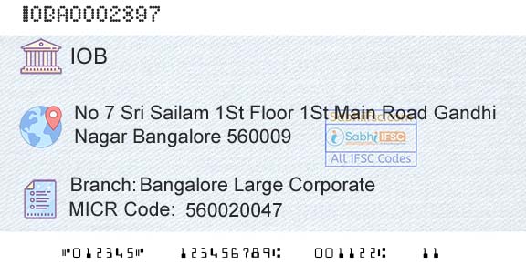 Indian Overseas Bank Bangalore Large CorporateBranch 