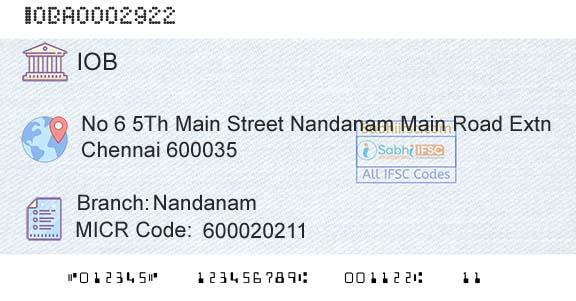 Indian Overseas Bank NandanamBranch 