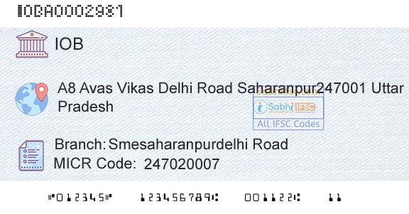 Indian Overseas Bank Smesaharanpurdelhi RoadBranch 
