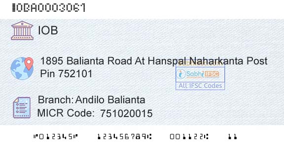 Indian Overseas Bank Andilo BaliantaBranch 