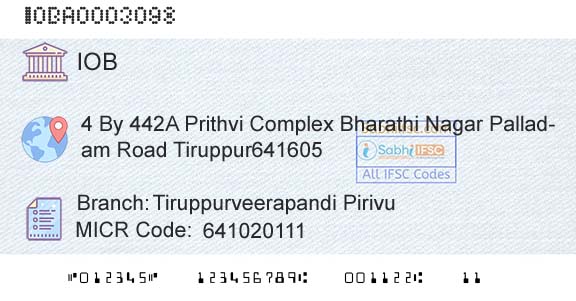 Indian Overseas Bank Tiruppurveerapandi PirivuBranch 