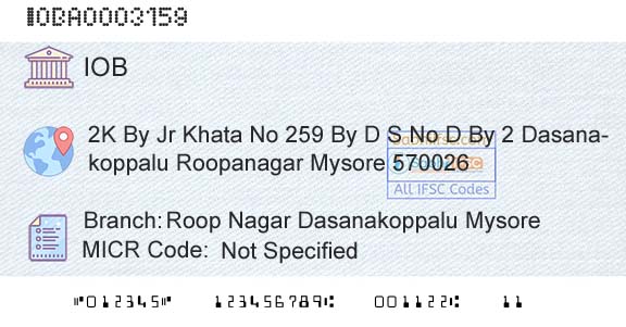Indian Overseas Bank Roop Nagar Dasanakoppalu MysoreBranch 