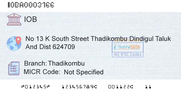 Indian Overseas Bank ThadikombuBranch 