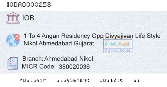Indian Overseas Bank Ahmedabad NikolBranch 