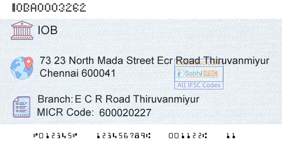 Indian Overseas Bank E C R Road ThiruvanmiyurBranch 