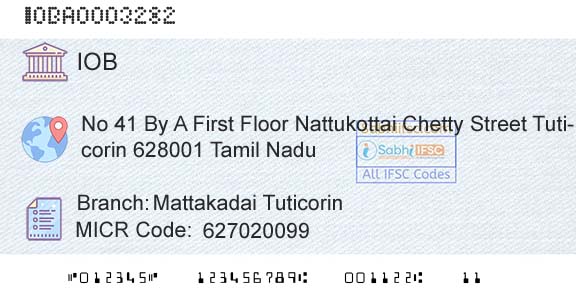 Indian Overseas Bank Mattakadai TuticorinBranch 