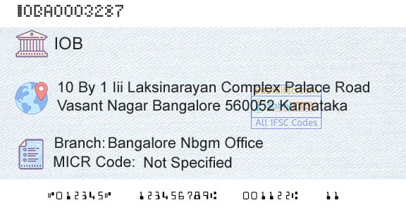 Indian Overseas Bank Bangalore Nbgm OfficeBranch 