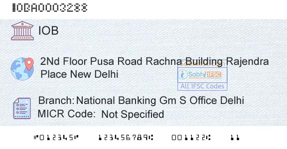 Indian Overseas Bank National Banking Gm S Office DelhiBranch 