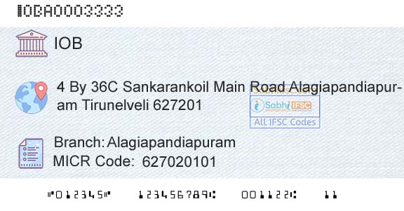 Indian Overseas Bank AlagiapandiapuramBranch 