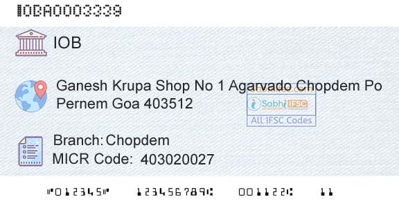 Indian Overseas Bank ChopdemBranch 