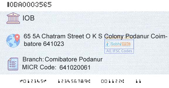 Indian Overseas Bank Comibatore PodanurBranch 