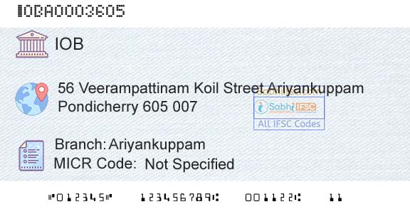 Indian Overseas Bank AriyankuppamBranch 