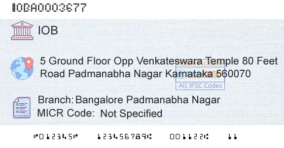 Indian Overseas Bank Bangalore Padmanabha NagarBranch 