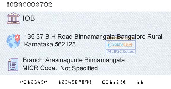 Indian Overseas Bank Arasinagunte BinnamangalaBranch 
