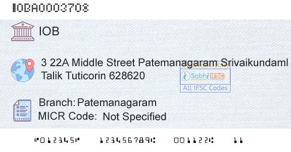Indian Overseas Bank PatemanagaramBranch 
