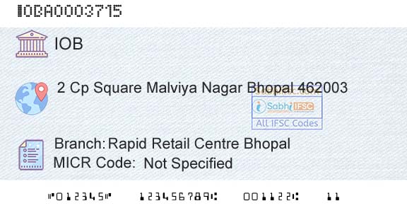 Indian Overseas Bank Rapid Retail Centre BhopalBranch 