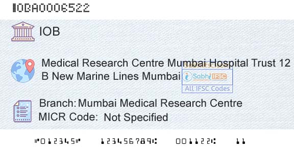Indian Overseas Bank Mumbai Medical Research CentreBranch 