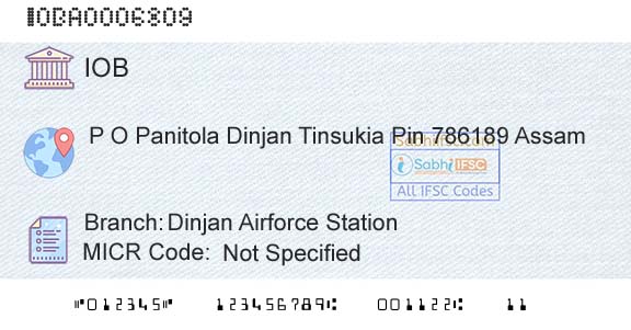 Indian Overseas Bank Dinjan Airforce StationBranch 