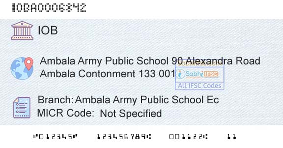 Indian Overseas Bank Ambala Army Public School EcBranch 