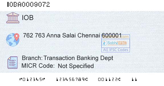 Indian Overseas Bank Transaction Banking DeptBranch 